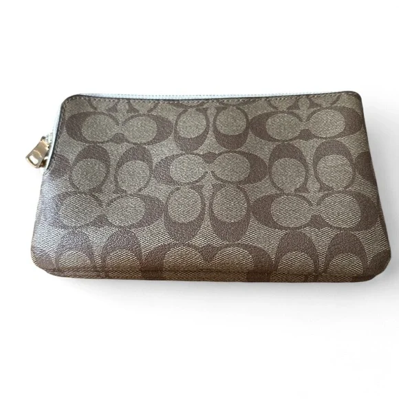 Coach Signature Brown Monogram Pouch Wristlet (No Strap) Double Zip Pouch 8x5” - Picture 2 of 8